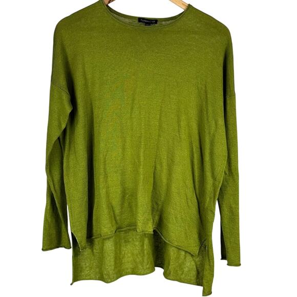 Eileen Fisher Organic Cotton Linen Slub Pocket Knit Top Sz Small FLAWED DAMAGED - Picture 1 of 9